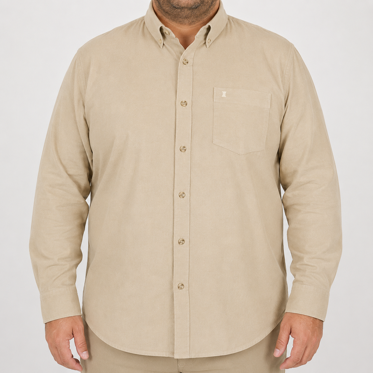 Camisa de Pana Lisa Caqui con Manga Larga 100% Algodón Talla Extra 2309428