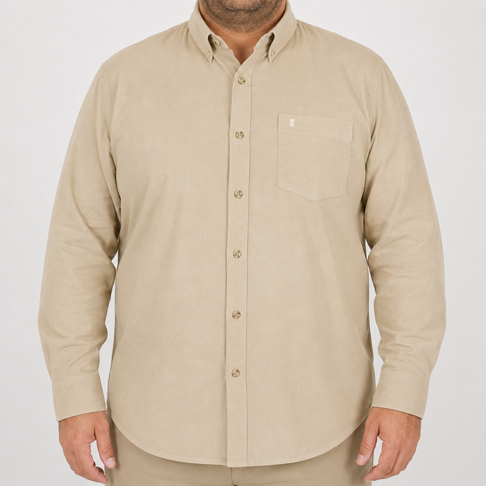 Camisa de Pana Lisa Caqui con Manga Larga 100% Algodón Talla Extra 2309428