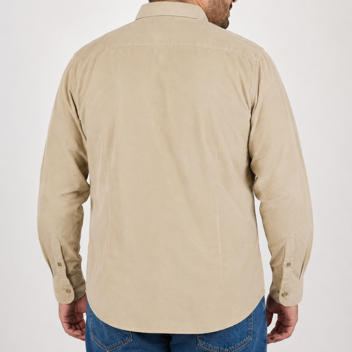 Camisa de Pana Lisa Caqui con Manga Larga 100% Algodón Talla Extra 2309428