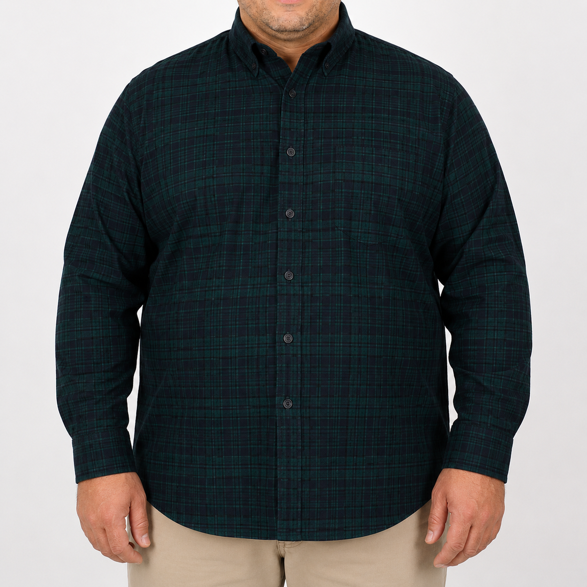 Camisa de Pana de Cuadros Verde con Manga Larga Talla Extra 2309432