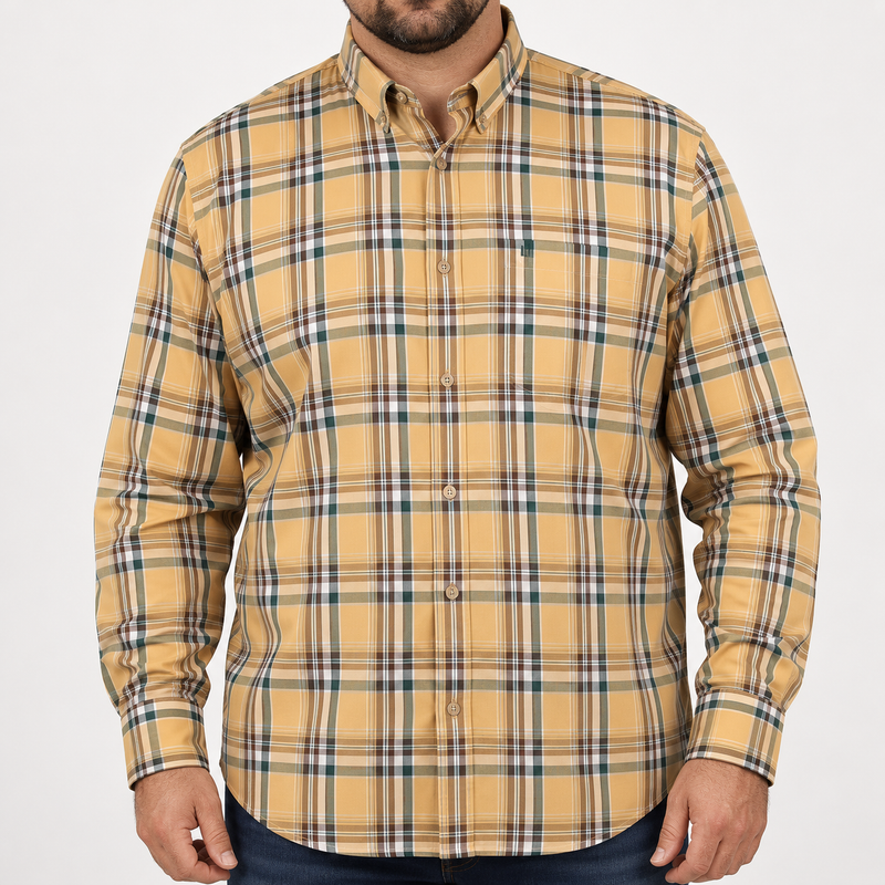 Camisa de Cuadros Amarilla con Manga Larga Talla Extra 100% Algodón 2304073