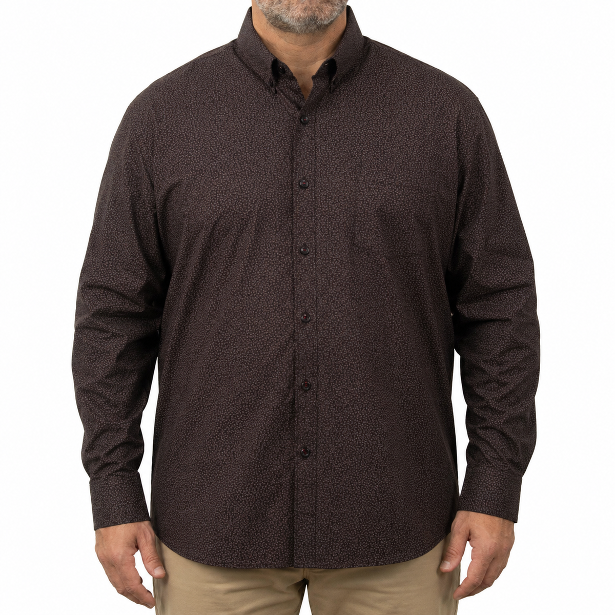 Camisa Café con Estampado de Manga Larga 100% Algodón Talla Extra 2504030