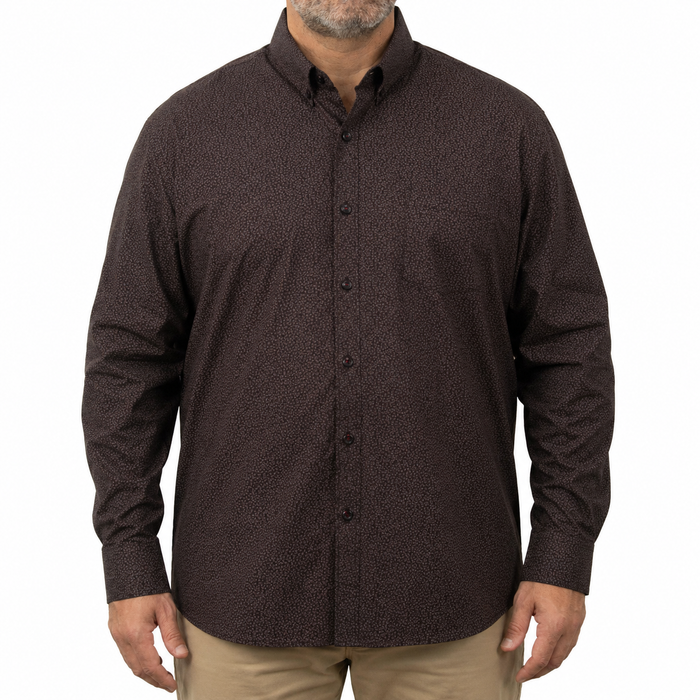 Camisa Café con Estampado de Manga Larga 100% Algodón Talla Extra 2504030