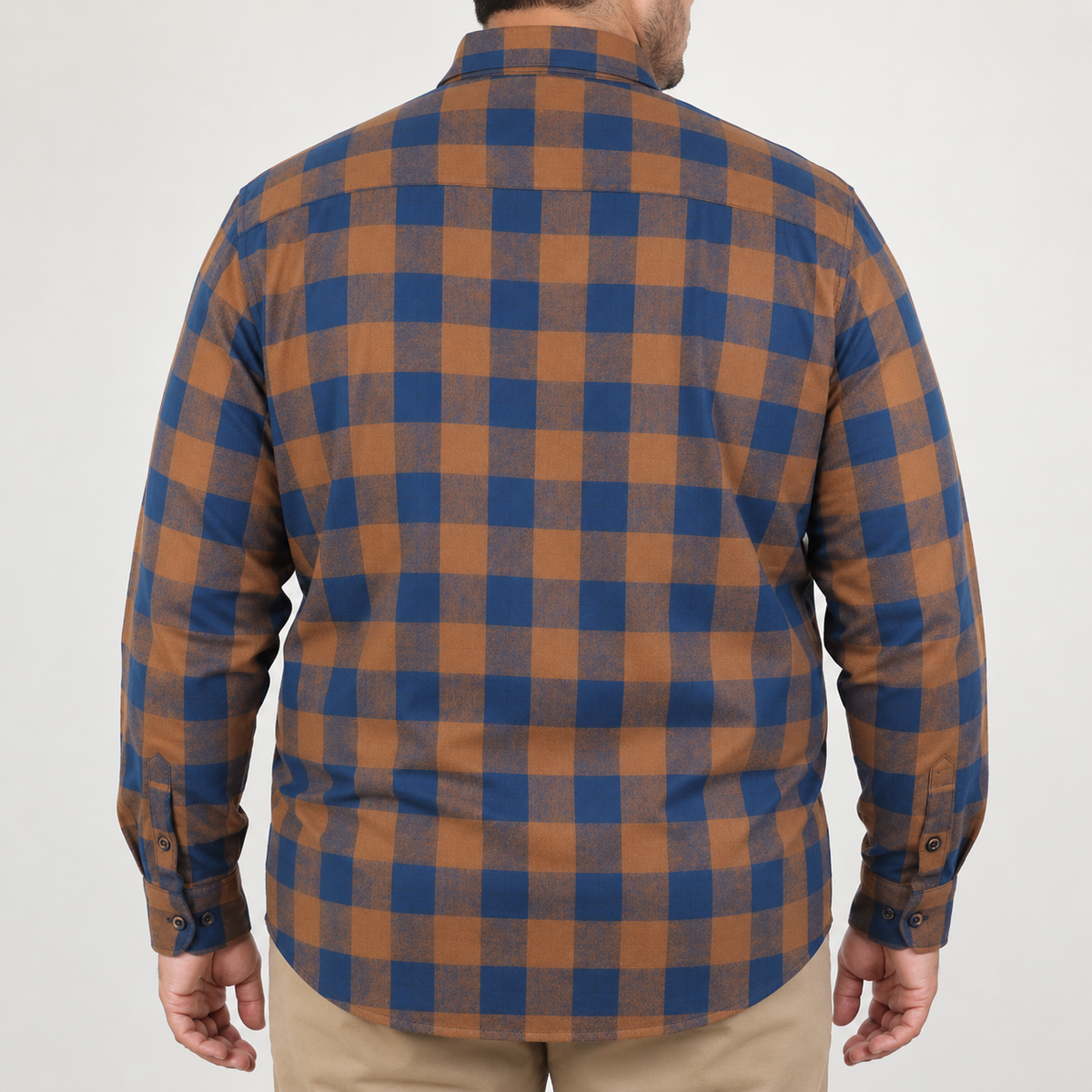 Camisa de Franela de Cuadros Naranja con Manga Larga Talla Extra 2309449