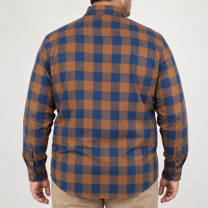 Camisa de Franela de Cuadros Naranja con Manga Larga Talla Extra 2309449