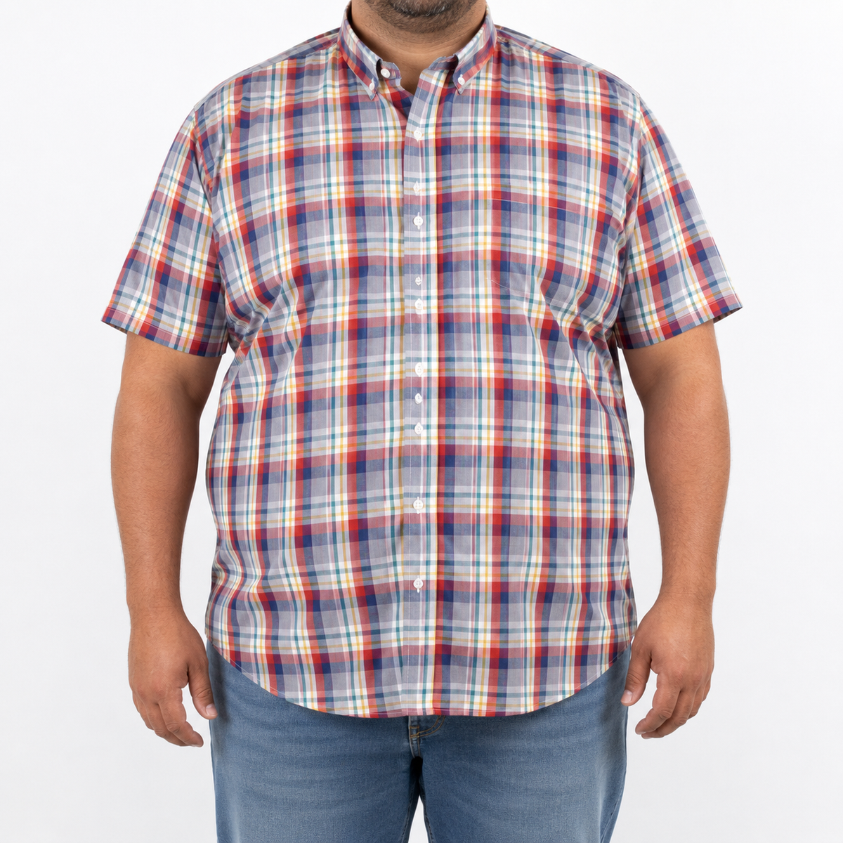 Camisa Multicolor Para Caballero Manga Corta Estilo Cuadros Talla Extra 2312650