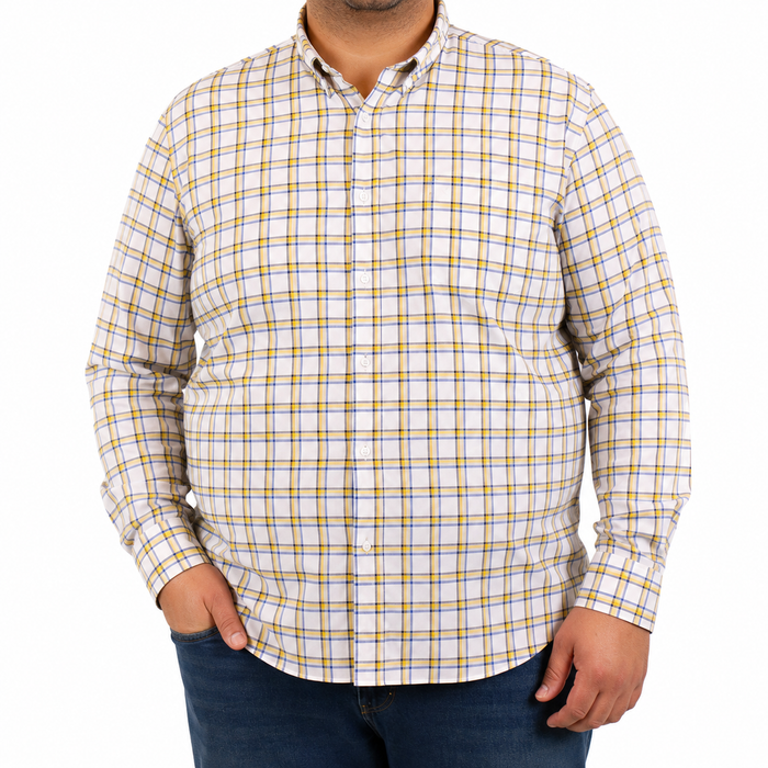Camisa de Cuadros Amarilla con Manga Larga Talla Extra 100% Algodón 2304075
