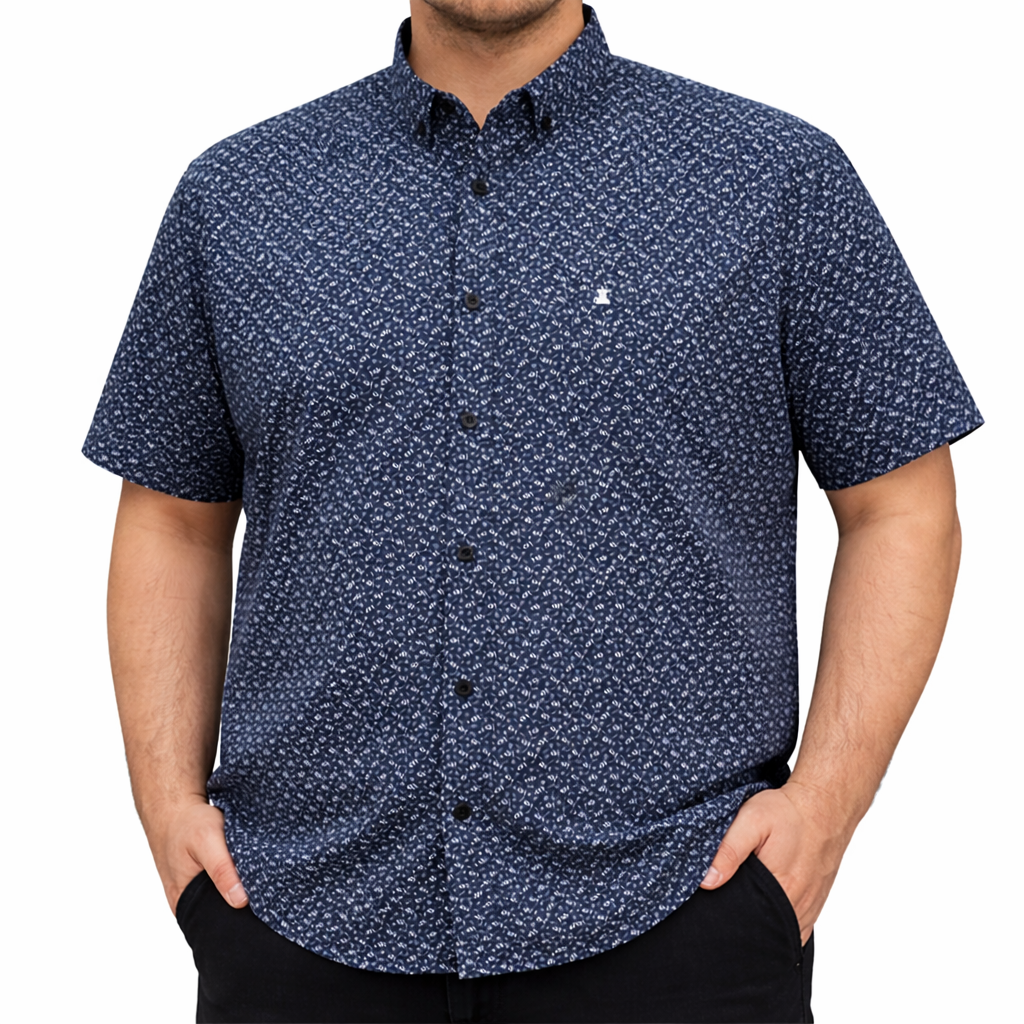 Camisa Estampada Negra Manga Corta Talla Extra 100% Algodón 2511093 - dioromx