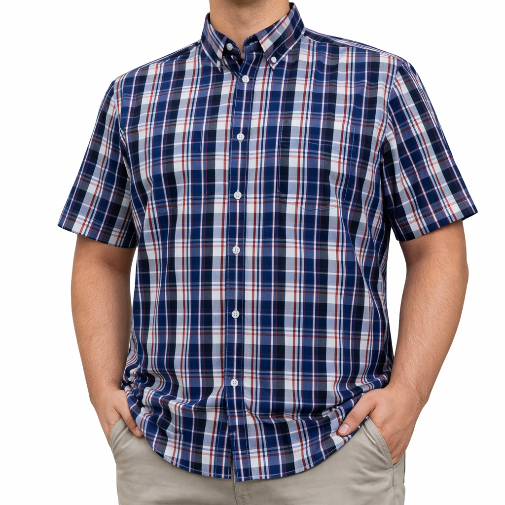 Camisa Cuadros Azul Manga Corta Talla Extra 100% Algodón 2511096 - dioromx