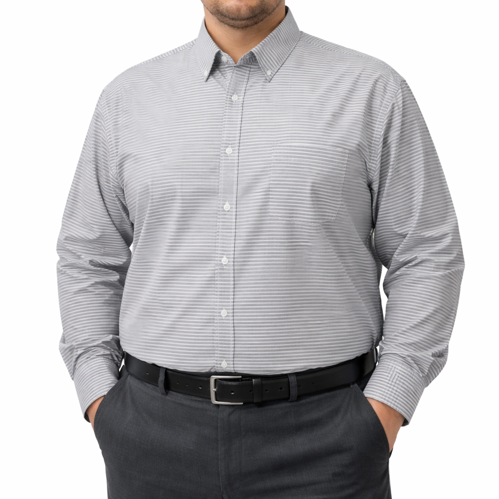 Camisa de Rayas Gris con Manga Larga 100% Algodón Talla Extra 2510104 - dioromx