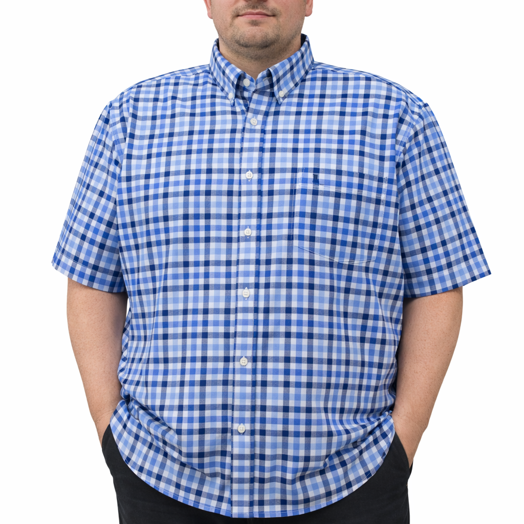 Camisa Cuadros Azul Manga Corta Talla Extra 100% Algodón 2510107 - dioromx