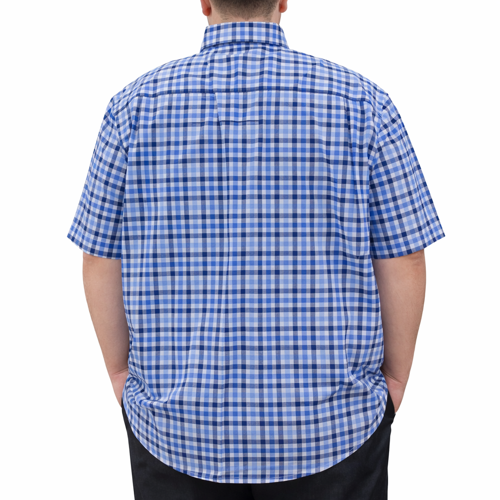 Camisa Cuadros Azul Manga Corta Talla Extra 100% Algodón 2510107 - dioromx