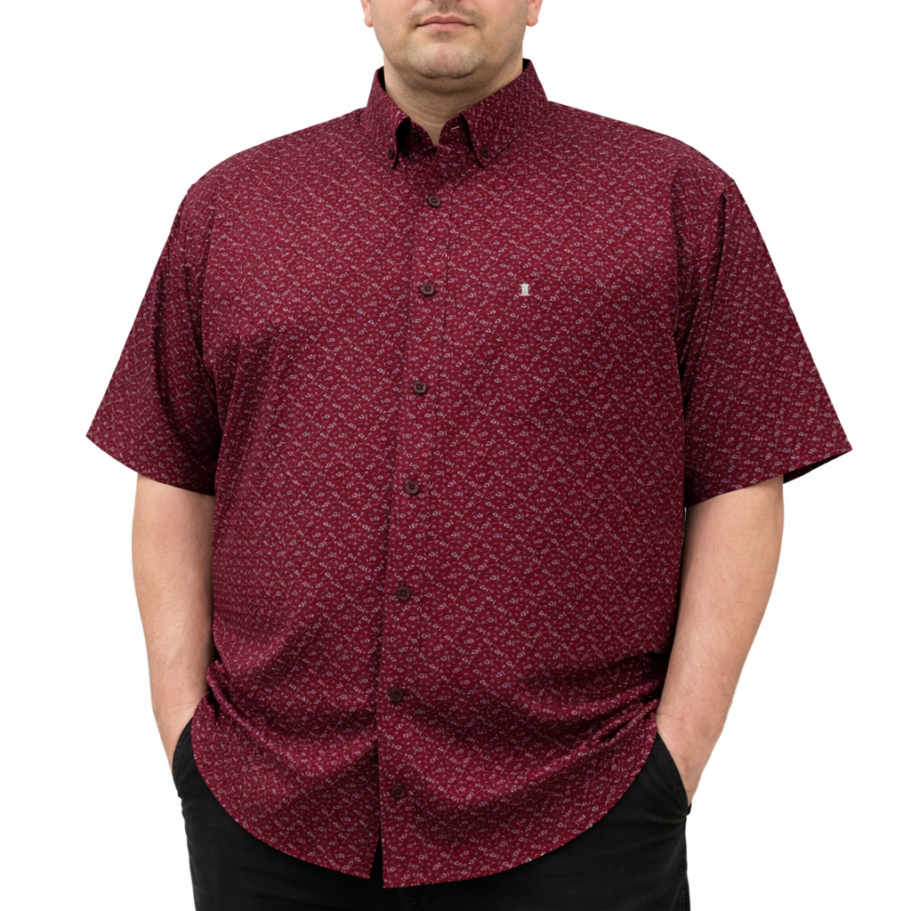 Camisa Estampada Guinda Manga Corta Talla Extra 100% Algodón 2511091 - dioromx