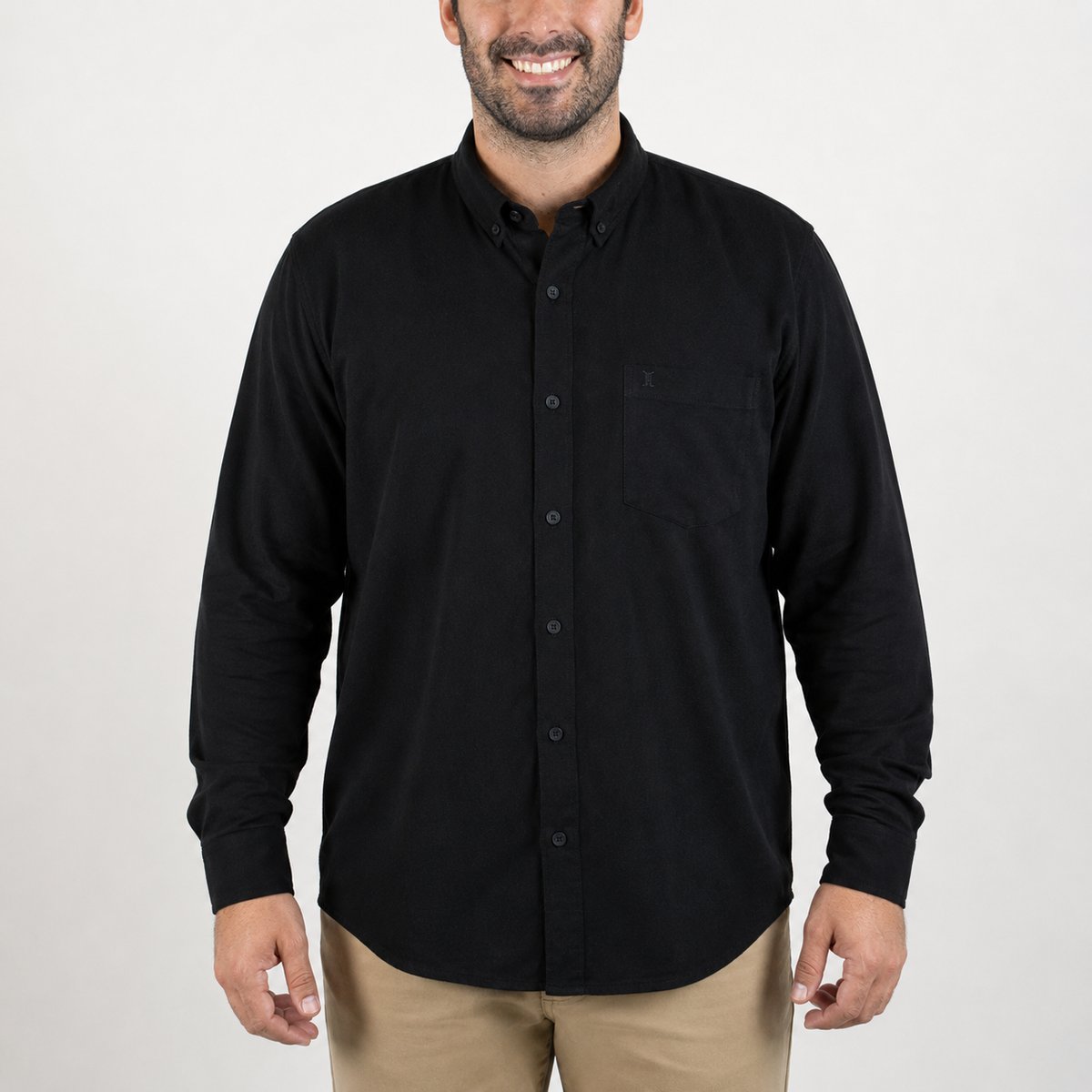 Camisa de Pana Negra Lisa con Manga Larga 100% Algodón Talla Extra 2309426