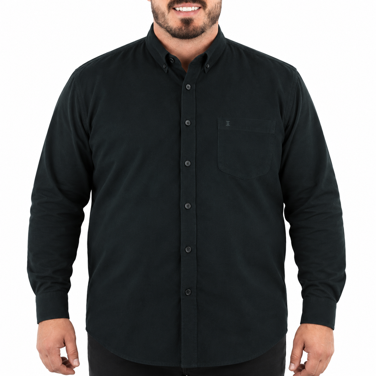 Camisa de Pana Verde Lisa con Manga Larga 100% Algodón Talla Extra 2209081