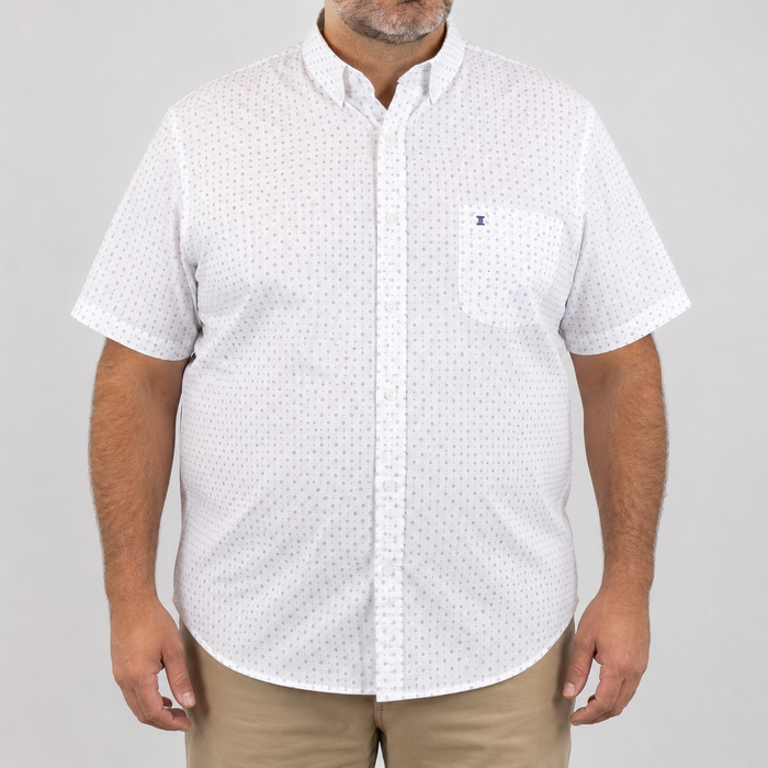 CAMISA MANGA CORTA BLANCO ESTAMPADO 100% ALGODÓN TALLA EXTRA 2304108 - dioromx