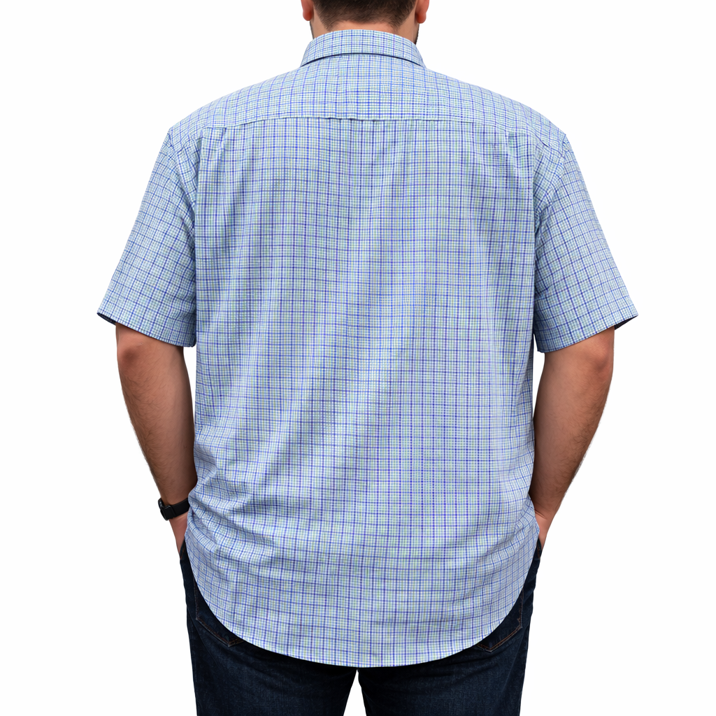 Camisa Cuadros Azul Manga Corta Talla Extra 100% Algodón 2512109 - dioromx