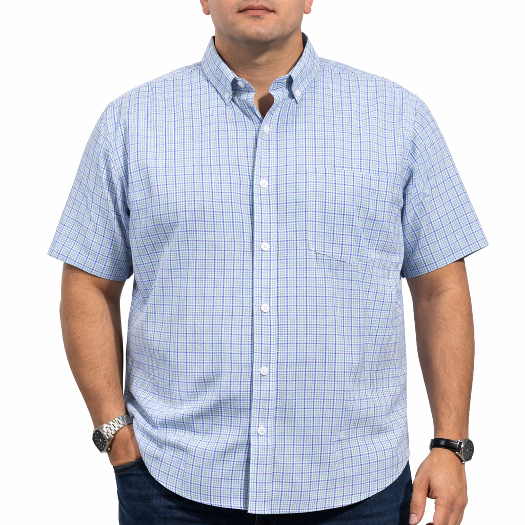 Camisa Cuadros Azul Manga Corta Talla Extra 100% Algodón 2512109 - dioromx