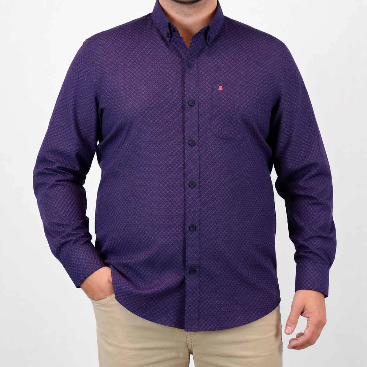 Camisa Estampada Morada Manga Larga Talla Extra 100% Algodón 2210325