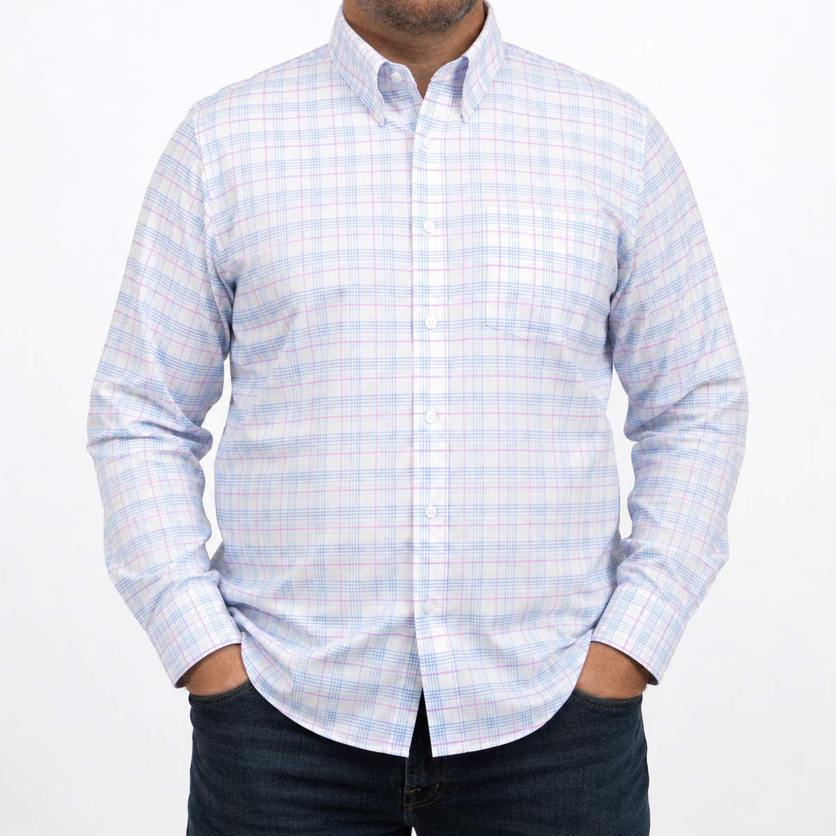 Camisa Cuadros Azul Manga Larga 100% Algodón Talla Extra 2603014