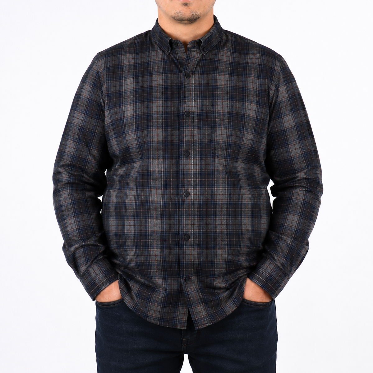 Camisa Pana Negra Cuadros Manga Larga Talla Extra 100% Algodón 2209083