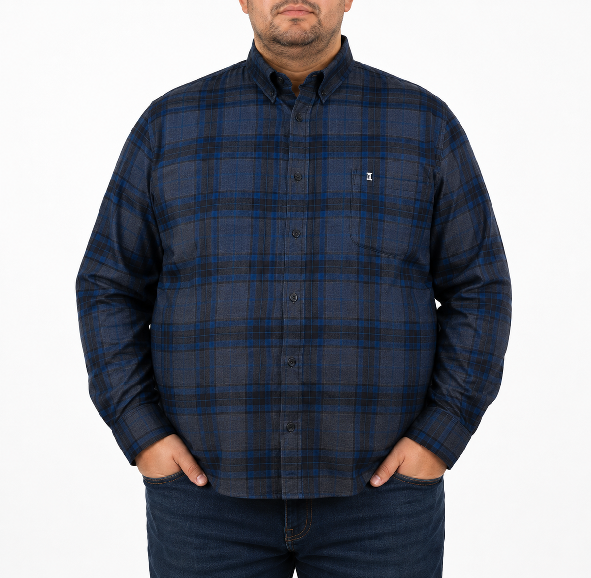 Camisa Pana Azul Cuadros Manga Larga Talla Extra 100% Algodón 2210090