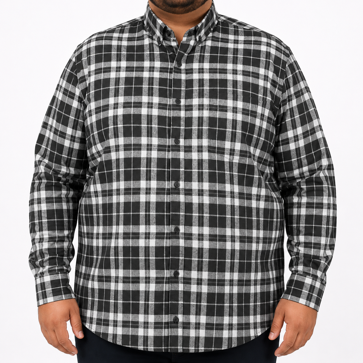 Camisa Franela Negra Cuadros Manga Larga Talla Extra 2510040