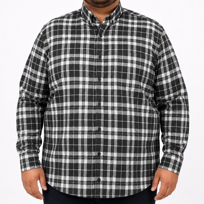Camisa Franela Negra Cuadros Manga Larga Talla Extra 2510040
