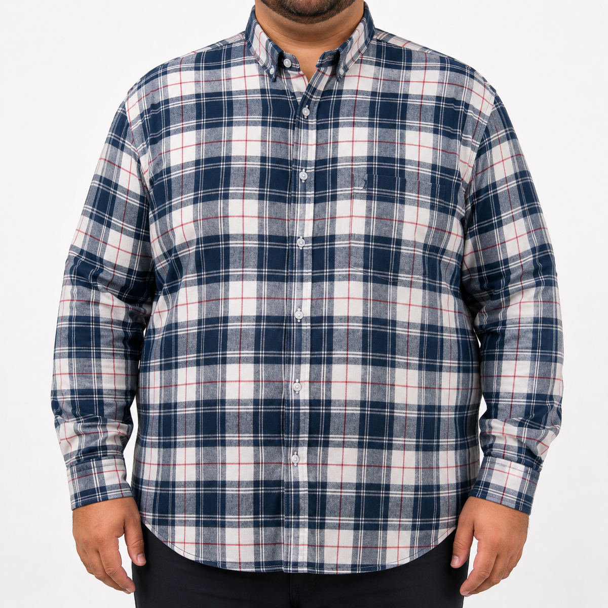 Camisa Franela Azul Cuadros Manga Larga 100% Algodón Talla Extra 2510042