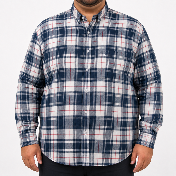 Camisa Franela Azul Cuadros Manga Larga Talla Extra 2510042