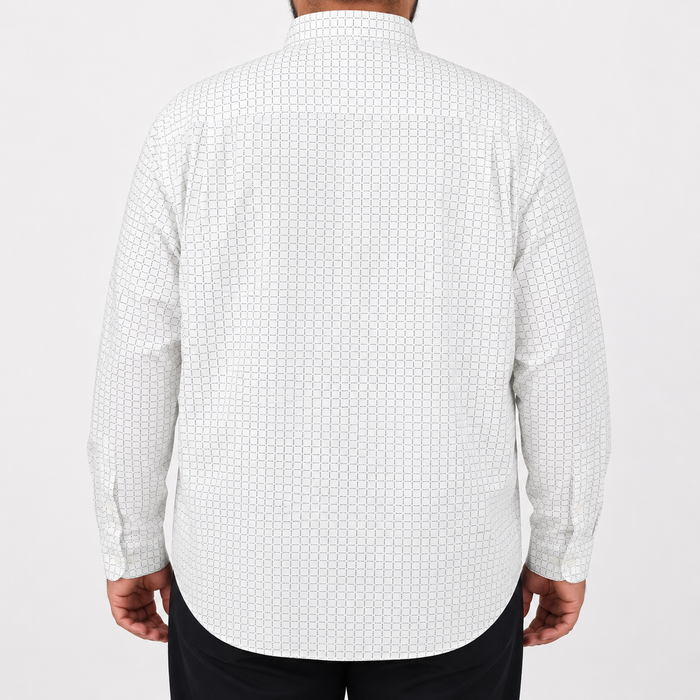 Camisa Blanca con Estampado de Manga Larga 100% Algodón Talla Extra 2307026
