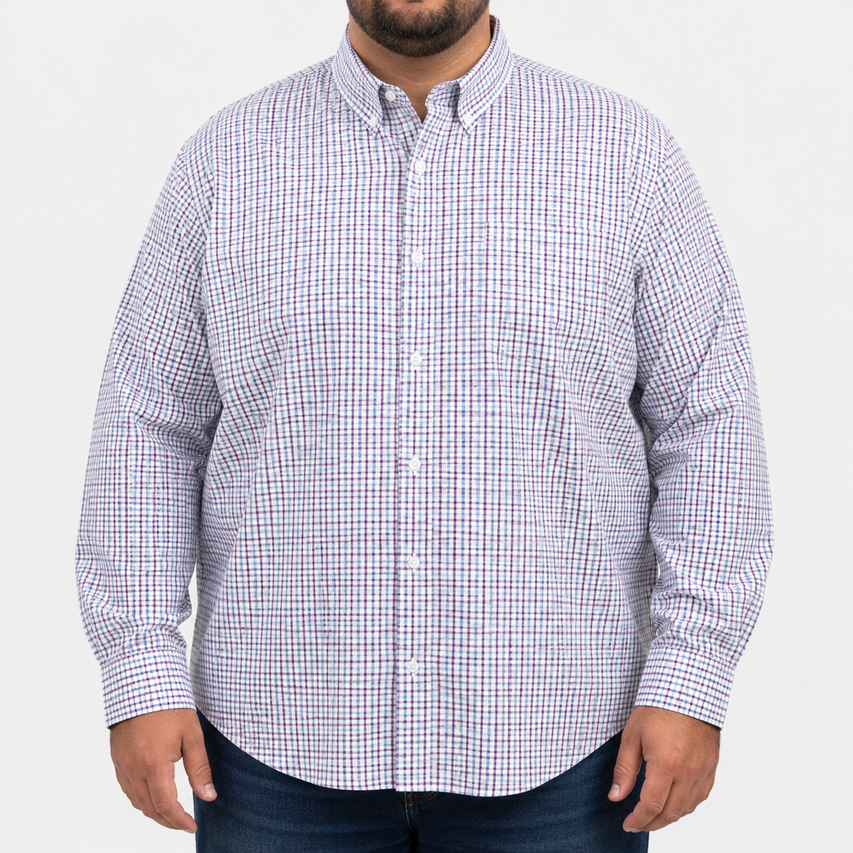 Camisa Cuadros Multicolor Manga Larga 100% Algodón Talla Extra 2615039