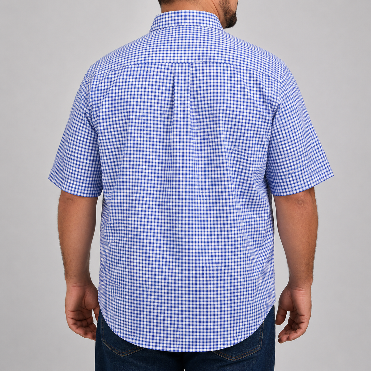 Camisa Cuadros Azul Manga Corta 100% Algodón Talla Extra 2615043