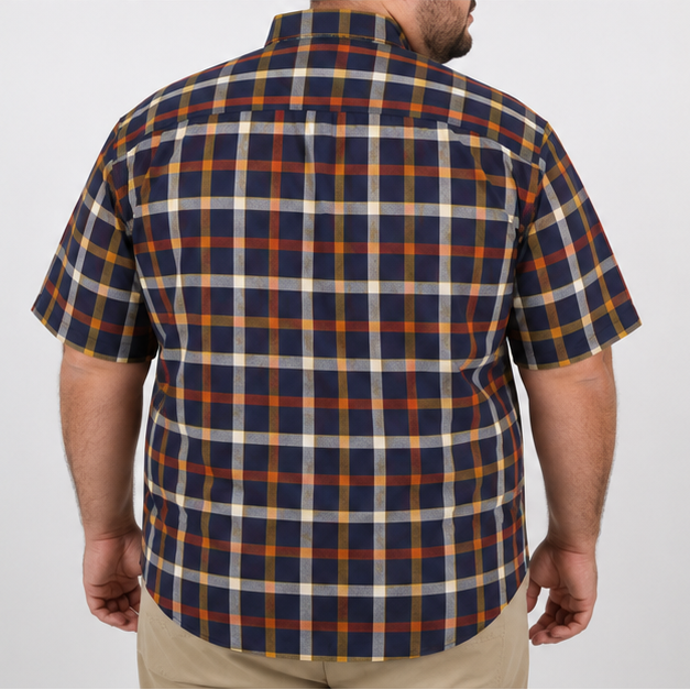 Camisa Cuadros Multicolor Manga Corta Talla Extra 100% Algodón 2217004