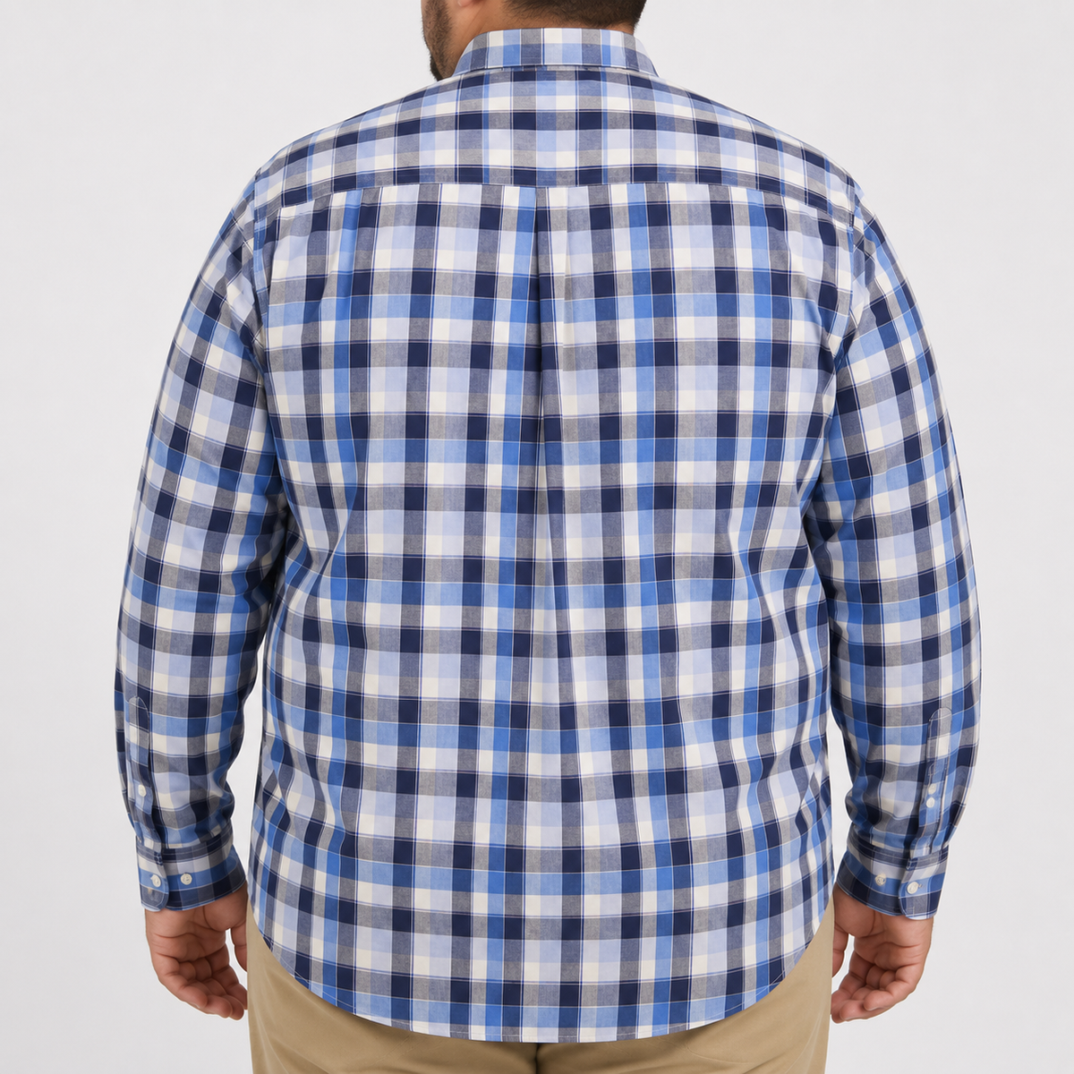 Camisa Cuadros Azul Manga Larga Talla Extra 100% Algodón 2306013