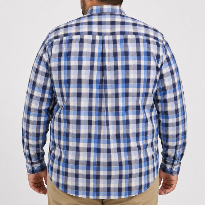 Camisa Cuadros Azul Manga Larga Talla Extra 100% Algodón 2306013