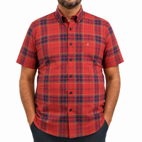 Camisa Cuadros Roja Manga Corta Talla Extra 100% Algodón 2510109