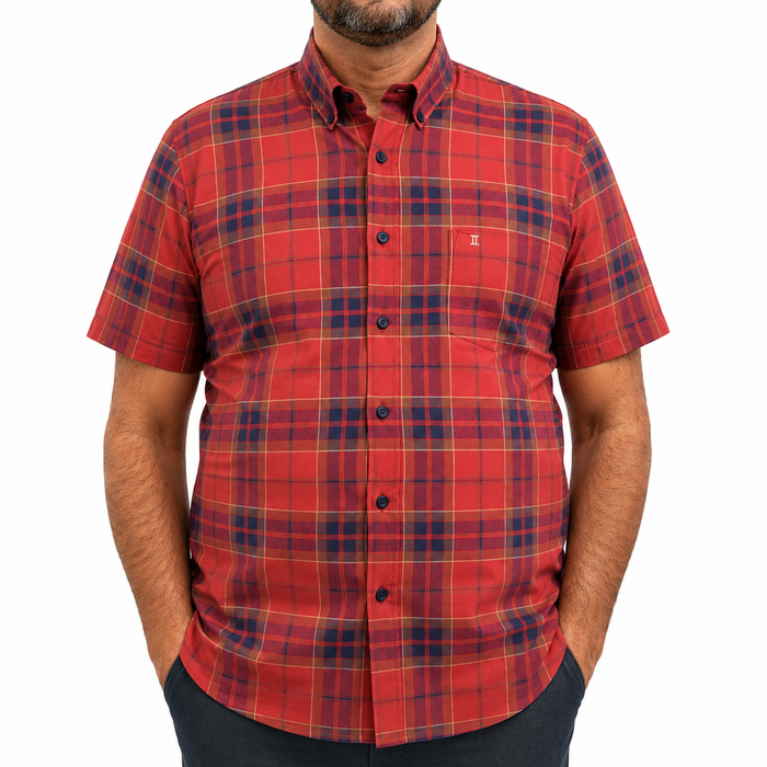 Camisa Cuadros Roja Manga Corta Talla Extra 100% Algodón 2510109
