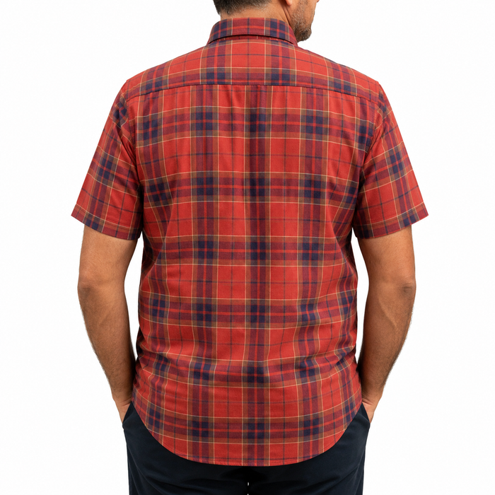 Camisa Cuadros Roja Manga Corta Talla Extra 100% Algodón 2510109