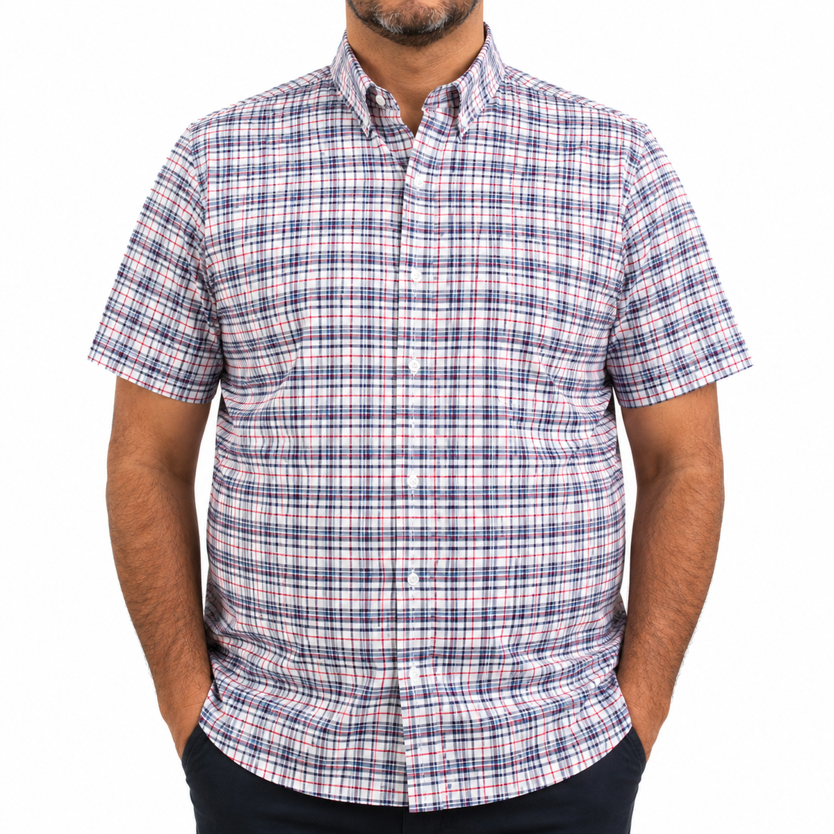 Camisa Cuadros Azul Manga Corta 100% Algodón Talla Extra 2601005