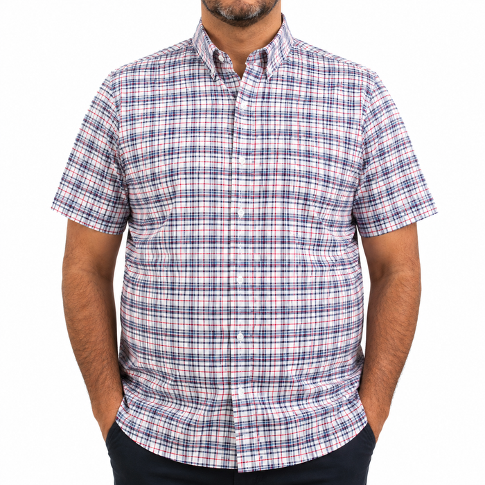 Camisa Cuadros Azul Manga Corta 100% Algodón Talla Extra 2601005