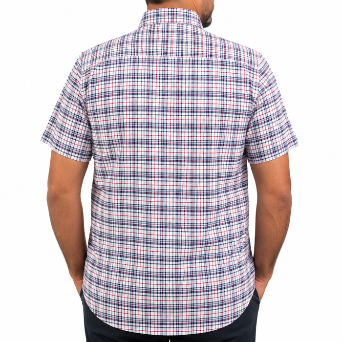 Camisa Cuadros Azul Manga Corta 100% Algodón Talla Extra 2601005