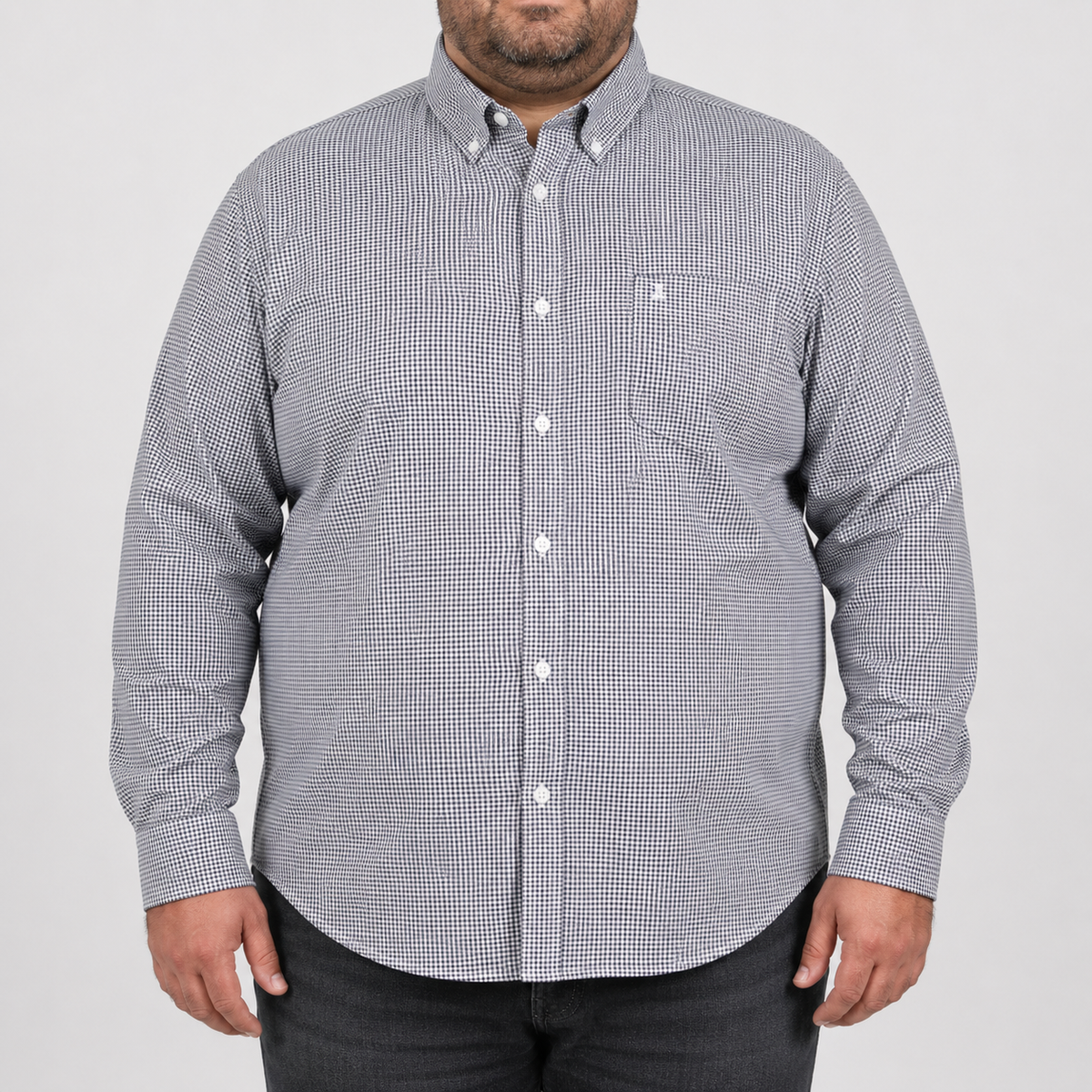 Camisa Cuadros Negra Manga Larga 100% Algodón Talla Extra 2605067