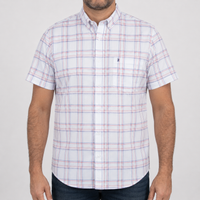 Camisa Cuadros Blanca Manga Corta 100% Algodón Talla Extra 2605086