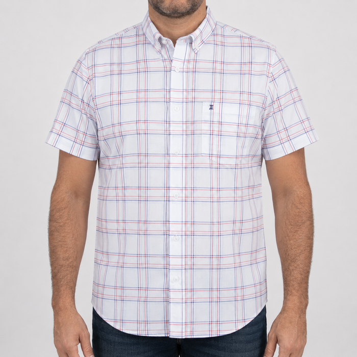 Camisa Cuadros Blanca Manga Corta 100% Algodón Talla Extra 2605086