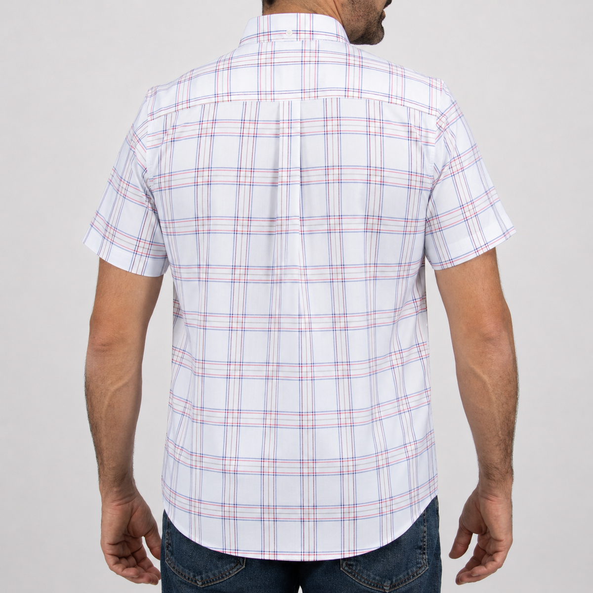 Camisa Cuadros Blanca Manga Corta 100% Algodón Talla Extra 2605086