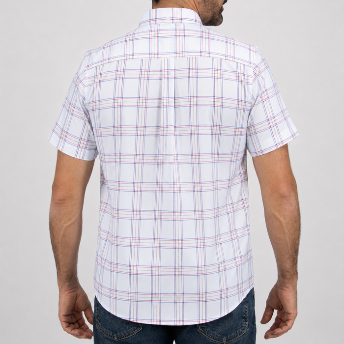 Camisa Cuadros Blanca Manga Corta 100% Algodón Talla Extra 2605086