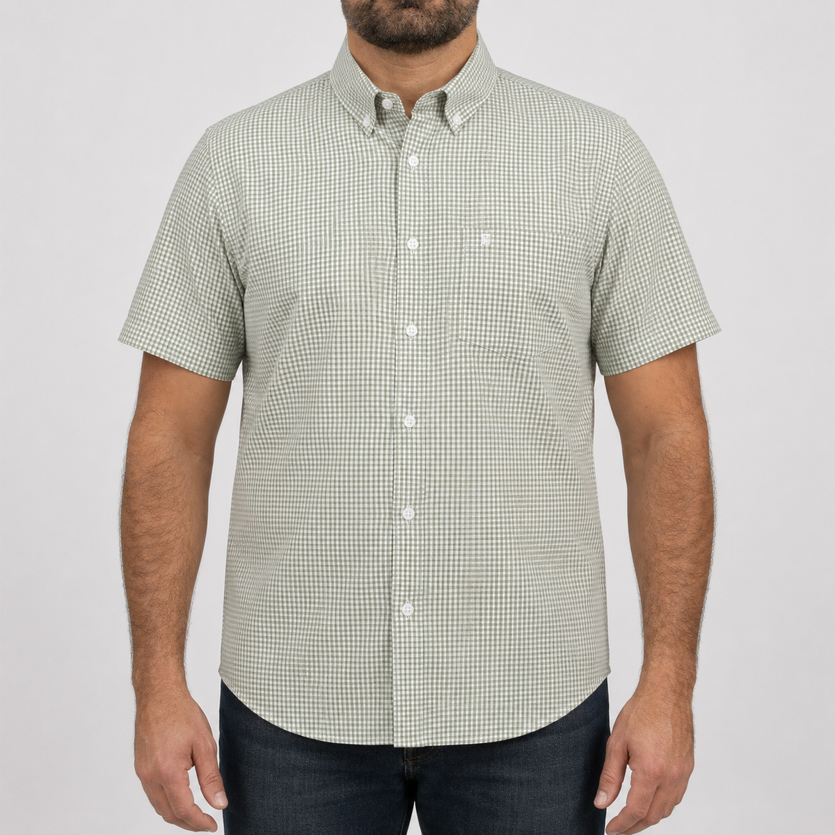 Camisa Cuadros Verde Manga Corta 100% Algodón Talla Extra 2605092