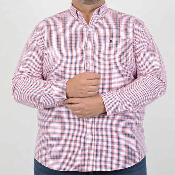 Camisa de Manga Larga Multicolor 100% Algodón para Hombre en Tallas Extras 2307027