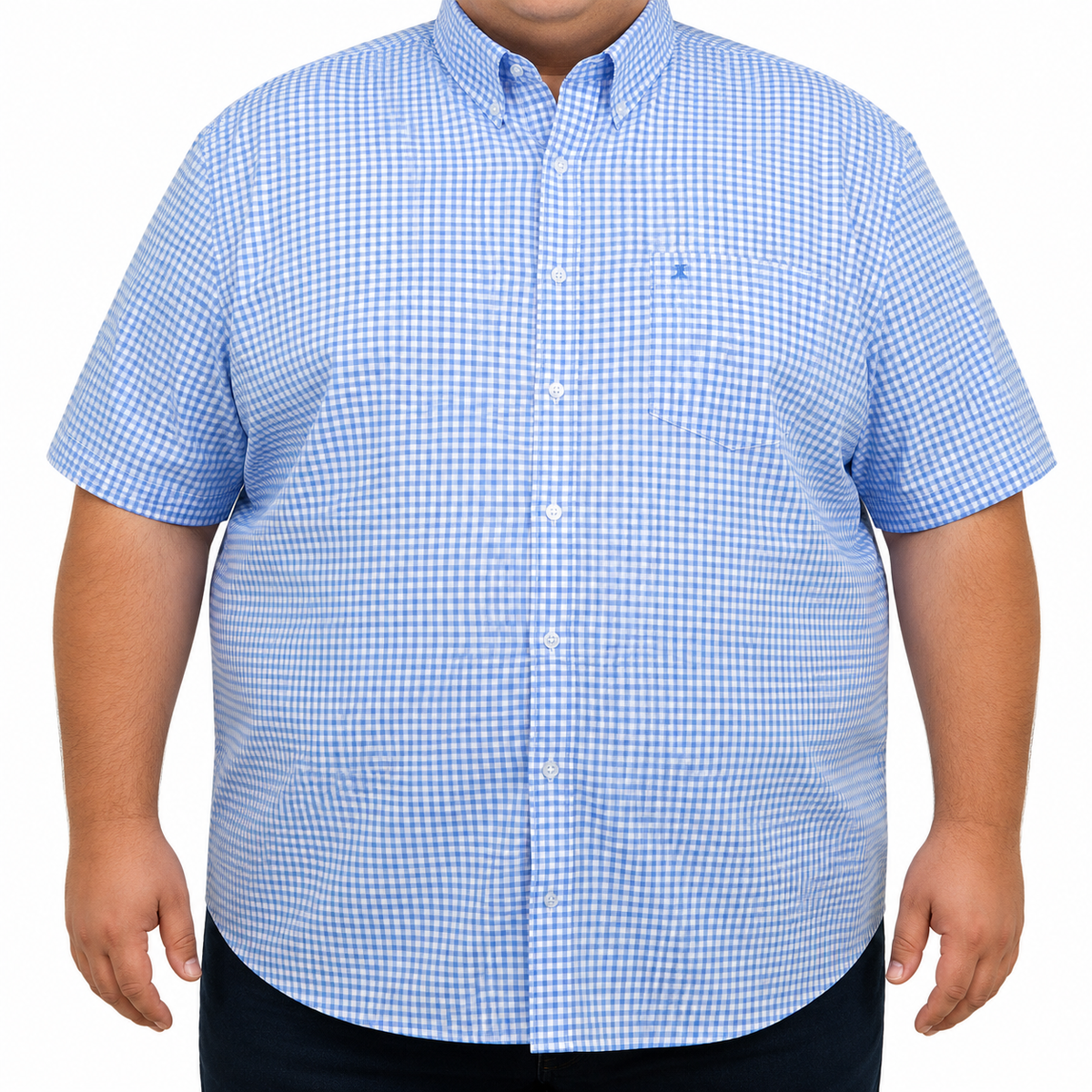Camisa Cuadros Azul Manga Corta 100% Algodón Talla Extra 2615044